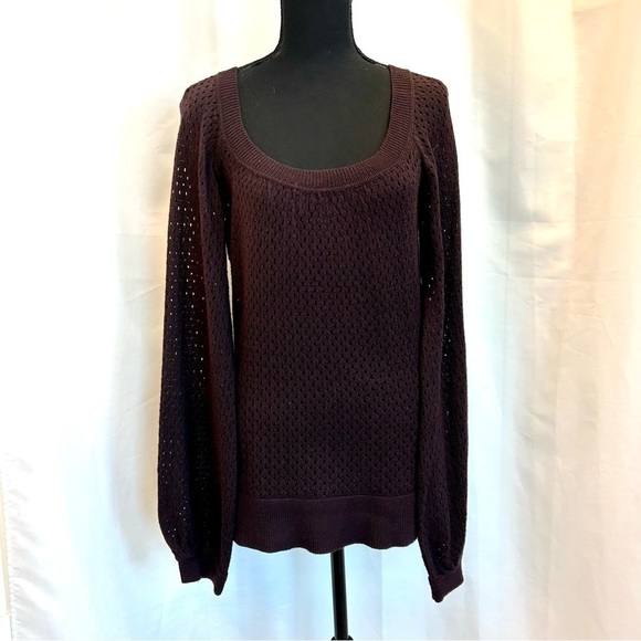 Line dark plum purple mesh knit long sleeve sweater Sz S - Picture 8 of 8